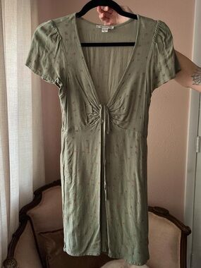 American Eagle Olive Green Tie-Front Short Sleeve Dress
